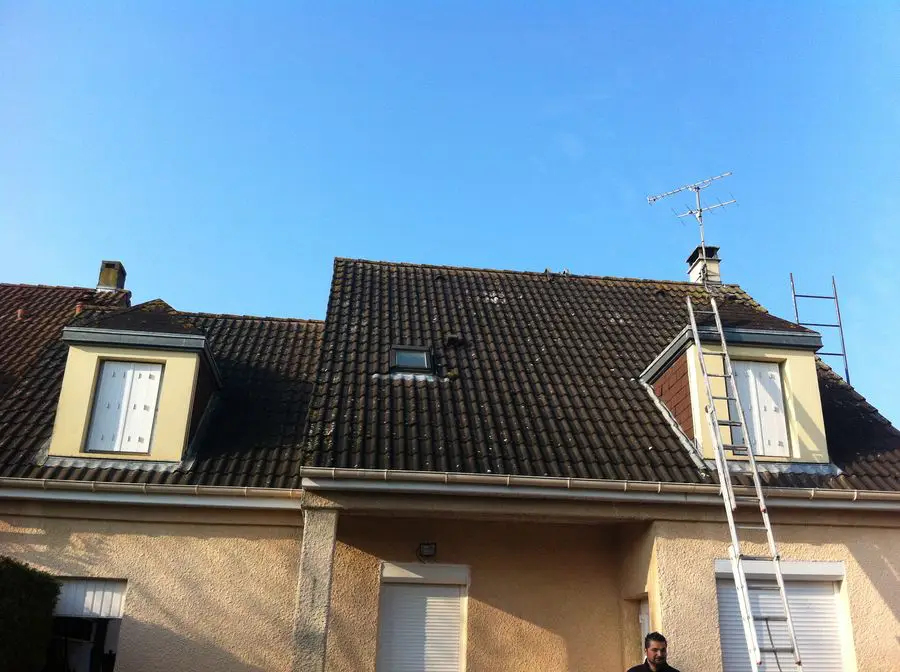 Toiture avant et après démoussage dans l'Essonne